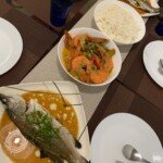 Ginataang Kalabasa with Shrimp, Steamed Fish and Potong Coconut Ginataang Kalabasa with Shrimp, Steamed Fish and Potong Coconut